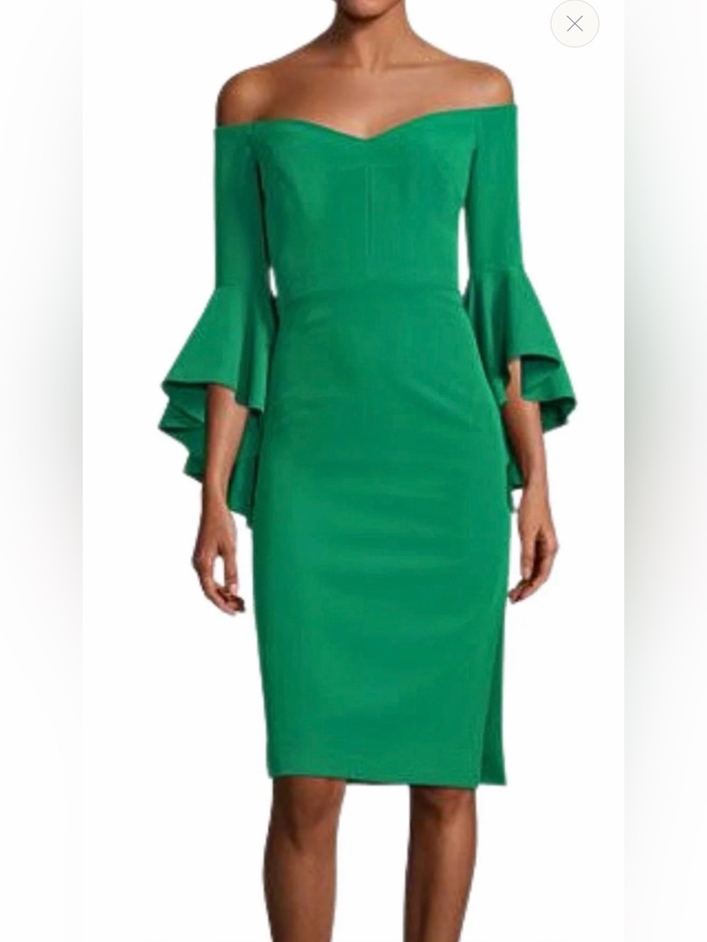 MILLY Selena in Rare Kelly Green Off Shoulder Ruffle Flounce Sleeve Slit Dress